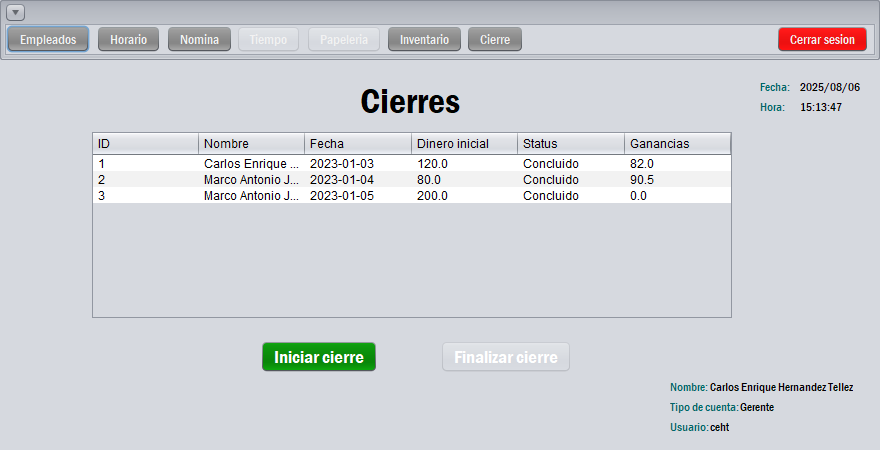 Control de cierres