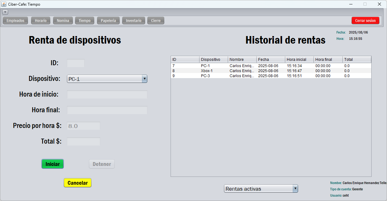 Control de renta de equipos de computo y consolas